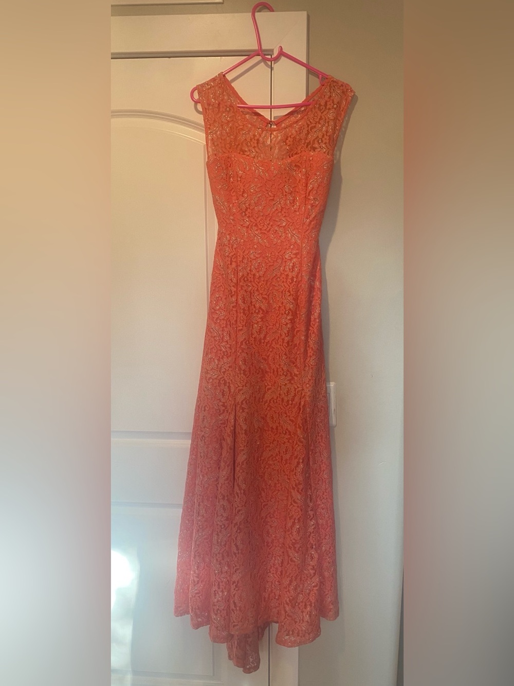 Sequin Hearts Coral Lace Dress